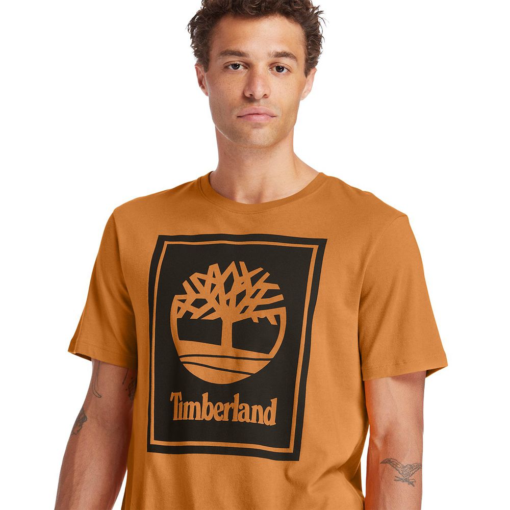 Timberland Μπλουζάκια Ανδρικα Καφε/Μαυρα - Short-Sleeve Logo - Greece 1079345-OL